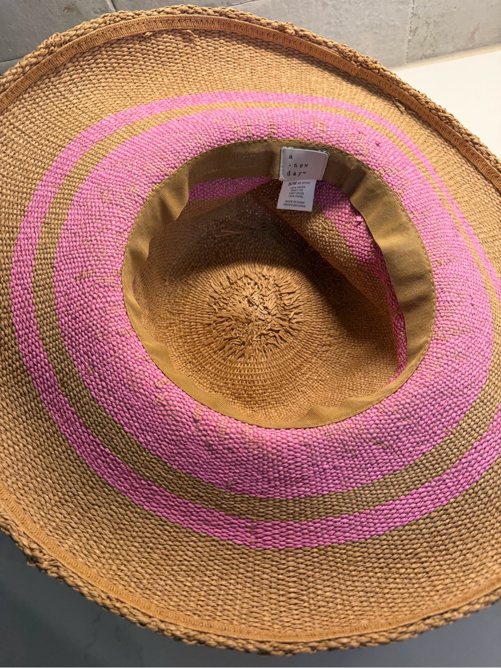 A New Day Wide Brim Straw Sun Hat with Pink Accent - S/M - Picture 3 of 9